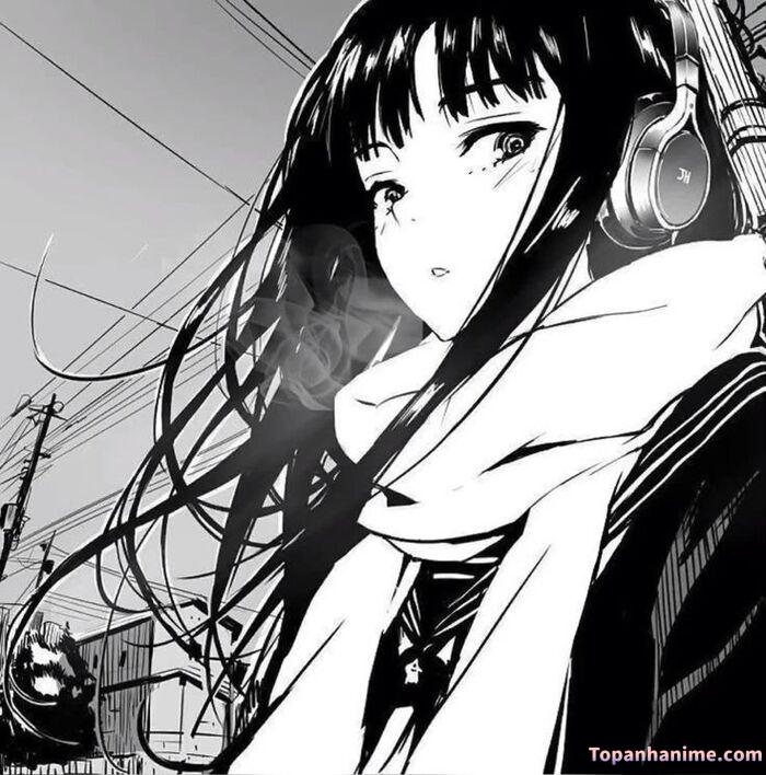 Ảnh anime nữ trắng đen 24