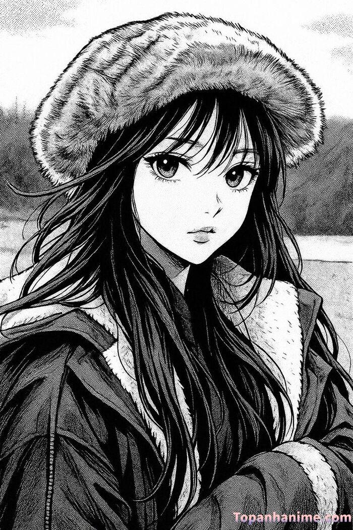 Ảnh anime nữ trắng đen 35