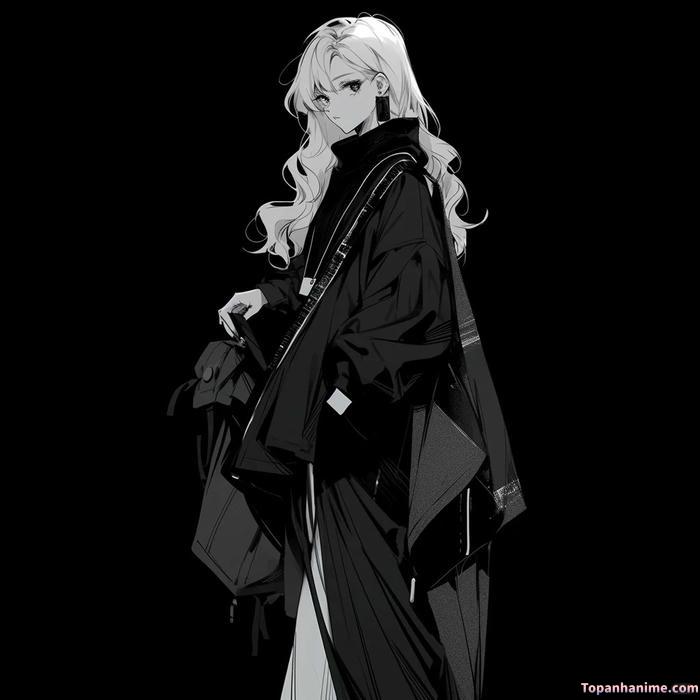 Ảnh anime nữ trắng đen 10