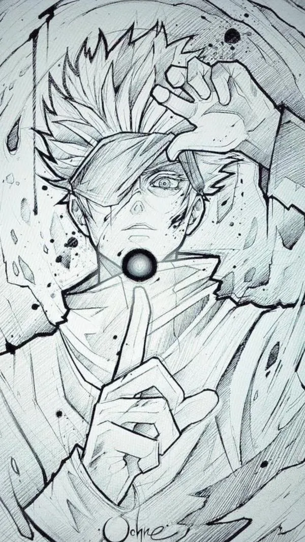 Hình Ảnh Gojo Manga Trắng Đen 2