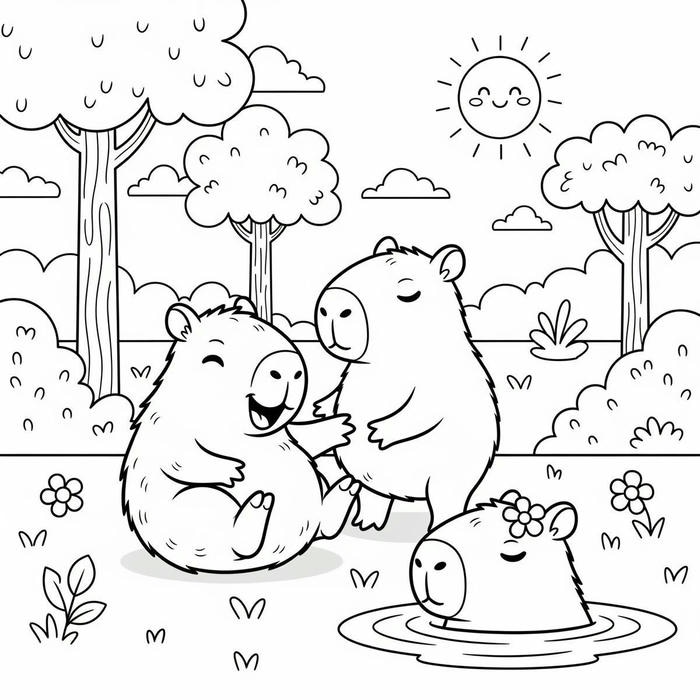 tranh tô màu capybara cute 49