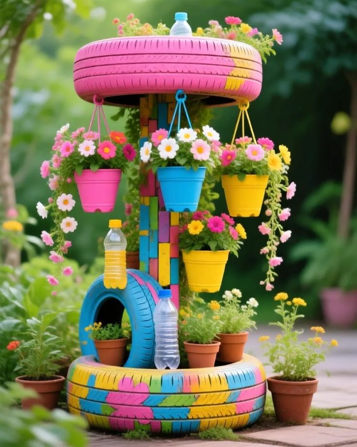 Trang Trí Lốp Xe Trồng Hoa 2