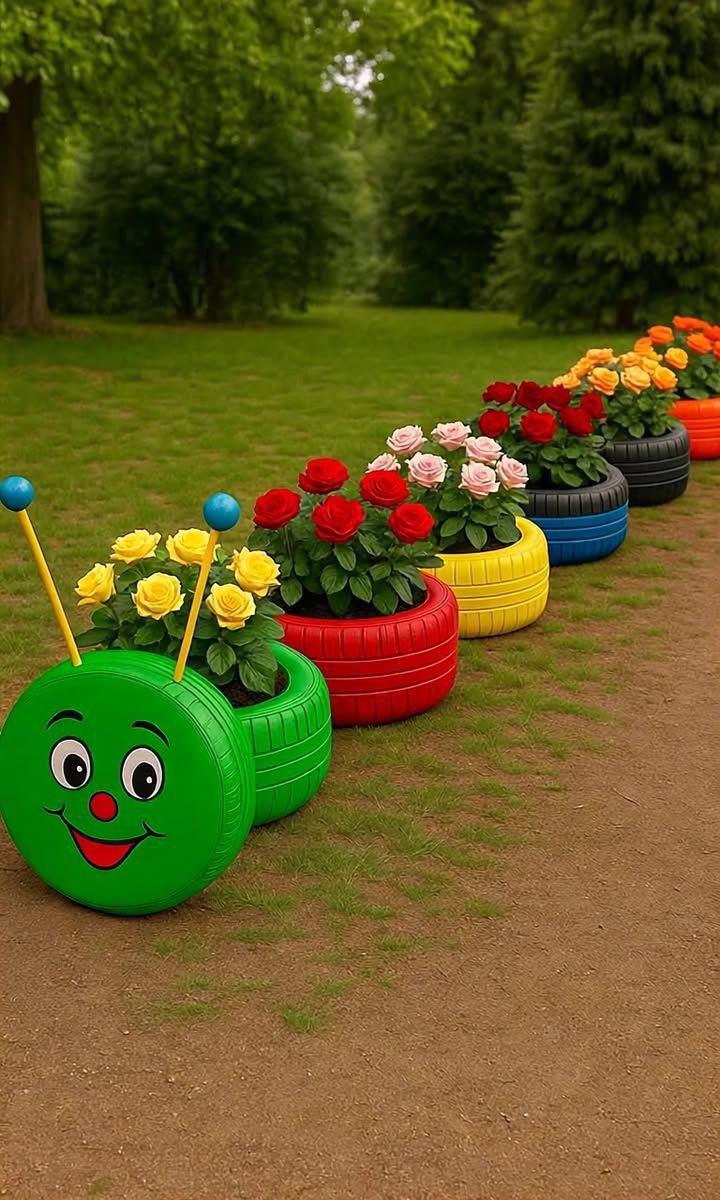 Trang Trí Lốp Xe Trồng Hoa 3