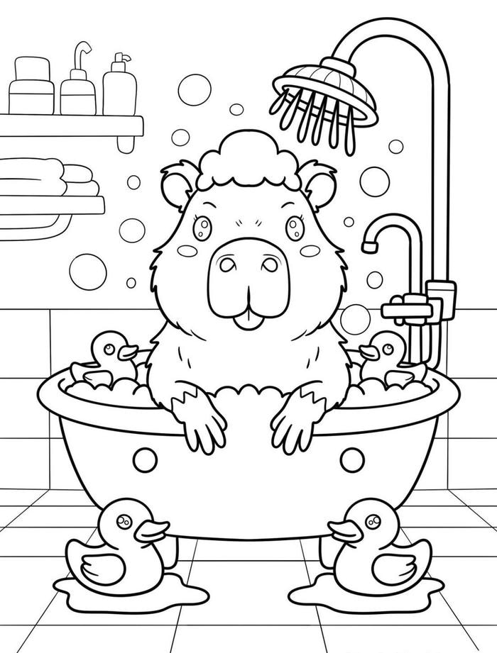 tranh tô màu capybara cute 47